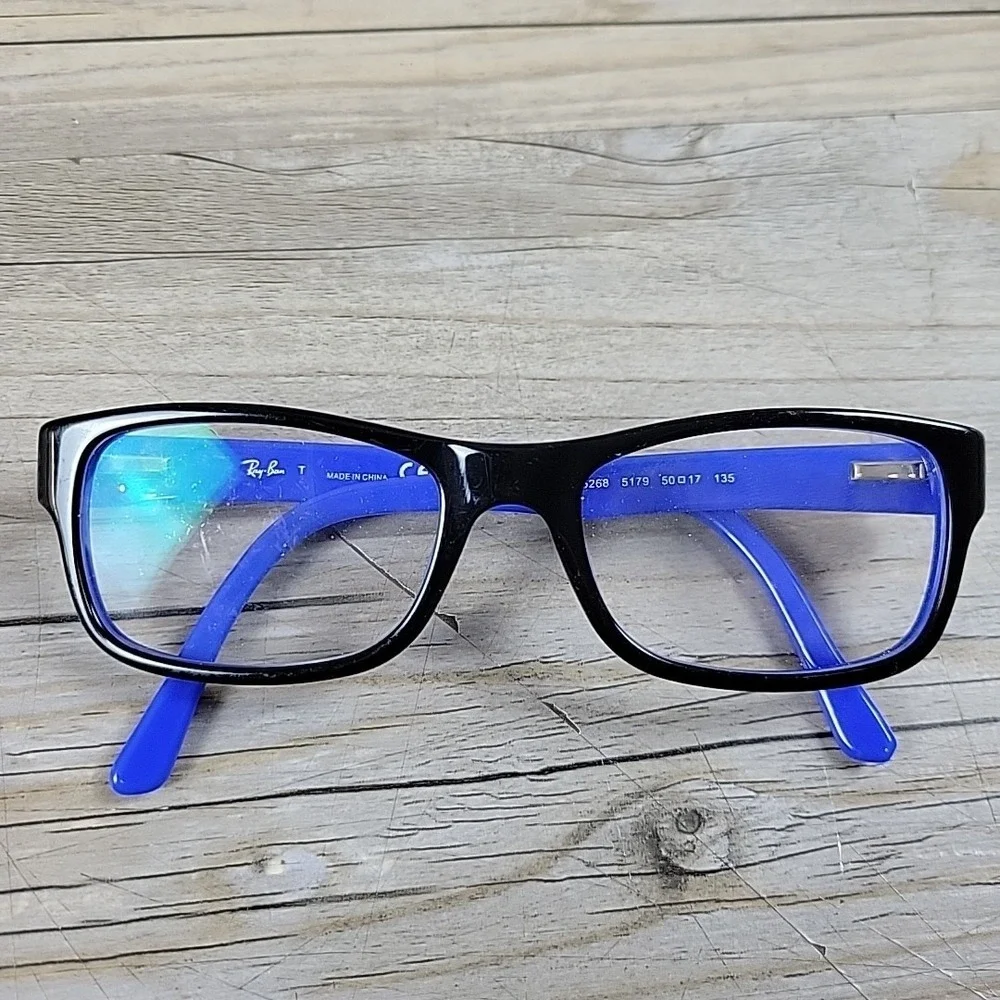 Ray-Ban RB5268 5179 Kids Eyeglasses Frames Only Black Blue‎ Full Rim 50-17-135